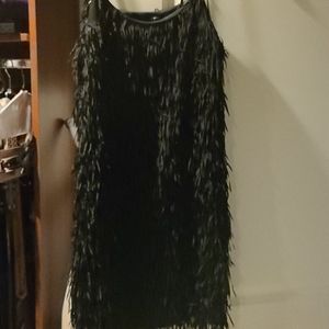 Aqua polyester fringe dress Lg